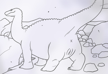 anus female feral genitals looking_at_viewer looking_back mouth_closed non-mammal_vulva outside raised_tail rock smile solo tail vulva pierrezaius gertie_the_dinosaur brontosaurus dinosaur diplodocid diplodocoid prehistoric_species reptile saurischian sauropod sauropodomorph scalie black_and_white monochrome sketch
