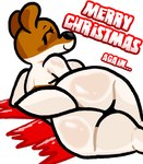 anthro big_butt black_nose breasts butt butt_focus female looking_at_viewer looking_back looking_back_at_viewer lying on_side simple_background smile solo text thick_thighs white_background lewdewott olive_(olive_the_other_reindeer) canid canine canis domestic_dog mammal 2023 digital_drawing_(artwork) digital_media_(artwork) english_text hi_res