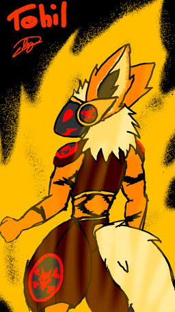 anthro armor_plates aura fur machine male orange_body orange_fur solo standing striped_body striped_fur stripes visor nintendo pokemon tohil arcanine generation_1_pokemon pokemon_(species) protogen 9:16 hi_res