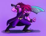 ambiguous_gender axe bracelet collar hair jewelry long_hair melee_weapon sharp_teeth simple_background solo spiked_bracelet spikes teeth weapon lynxgriffin deltarune undertale_(series) susie_(deltarune) reptile scalie 2018