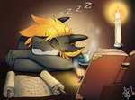 alchemy anthro ember_dragon eyes_closed potion sleeping solo sound_effects vowelless vowelless_sound_effect zzz leleo digital_media_(artwork) half-length_portrait hi_res portrait