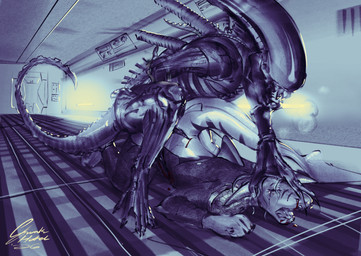 ambiguous_gender anthro blood bodily_fluids clothed clothing crying drooling duo eyeless fin forced from_behind_position hair hand_on_head nosebleed nude open_mouth pinned pinned_to_ground questionable_consent saliva sex size_difference spacecraft tail tears teeth torn_clothing vehicle koki skunkhotel alien_(franchise) alien alien_humanoid fish humanoid marine shark xenomorph absurd_res hi_res monochrome