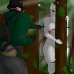 anthro areola armor belt bone breasts female forest fur grass headgear helmet looking_at_another male plant red_eyes skull skull_head stg-44 tree white_body world_war_2 johnn_lima keit_(johnn_lima) canid canine canis human mammal wolf 1:1 hi_res