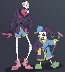 alternate_universe bone clothed clothing duo fool's_hat hat headgear headwear heterochromia jester looking_at_viewer male male/male not_furry simple_background skeleton smile swapped_realities teeth underwear jimthedog deltarune undertale undertale_(series) jevil_(deltarune) papyrus_(undertale) sans_(deltarune) sans_(undertale) spamton_g._spamton animated_skeleton darkner humanoid monster undead comic digital_media_(artwork) hi_res sketch