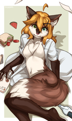 5_fingers accessory anthro bangs bent_legs black_eyebrows blonde_hair blush blush_lines border bottle bottomless bottomless_anthro bottomless_female breasts brown_body brown_fur brown_tail chest_tuft clothed clothed_anthro clothed_female clothing colored_nails container countershade_face countershade_fur countershade_hands countershade_neck countershade_torso countershading cute_fangs dipstick_tail eyebrow_through_hair eyebrows eyelashes fangs featureless_breasts feet female female_anthro fingernails fingers fluffy fluffy_tail food fruit fur green_border green_eyes hair hair_accessory hair_between_eyes heterochromia humanoid_hands looking_at_viewer markings medium_hair melon mouth_closed multicolored_body multicolored_fur mustela_nivalis nails navel open_clothing open_topwear outside_border pink_fingernails pink_nails pink_nose plant plantigrade pose pupils sandwich_(food) shadow simple_background small_breasts solo tail tail_markings teal_eyes teeth tomato topwear topwear_only translucent translucent_hair tuft watermelon watermelon_slice white_body white_border white_clothing white_countershading white_fur white_inner_ear white_markings white_sclera white_tail_tip white_topwear white_tuft spuydjeks mammal mustelid musteline true_musteline weasel 2025 absurd_res digital_media_(artwork) hi_res pinup portrait shaded