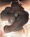 anthro anthro_focus black_body black_eyebrows black_hair duo eyebrows hair hand_on_chest male male_focus muscular muscular_anthro muscular_male pecs solo_focus dona908 bovid bovine cattle mammal 2022 absurd_res hi_res