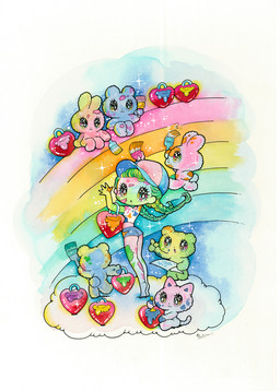 ambiguous_gender anthro bangs baseball_cap braided_hair braided_pigtails brush bucket butt chibi clothed clothing container feet female fingers fur glistening glistening_eyes green_hair group hair hat headgear headwear kemono nude open_mouth paint paintbrush painting_(action) rainbow sparkles tail yurie_sekiya bear domestic_cat felid feline felis human lagomorph leporid mammal rabbit hi_res painting_(artwork) traditional_media_(artwork) traditional_painting_(artwork) traditional_watercolor_(artwork) watercolor_(artwork)