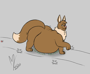 after_vore ambiguous_gender belly big_belly black_eyes brown_belly brown_body brown_ears brown_legs brown_tail feral feral_pred overweight rumbling_stomach simple_background solo tail vore white_background mcsqueezy nintendo pokemon effie_(kittycatnai) eevee generation_1_pokemon pokemon_(species) 2026 flat_colors