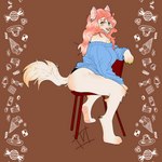 anthro chair fangs female furniture hair heterochromia sitting solo teeth maiseyissilly canid canine canis domestic_dog mammal 1:1 hi_res