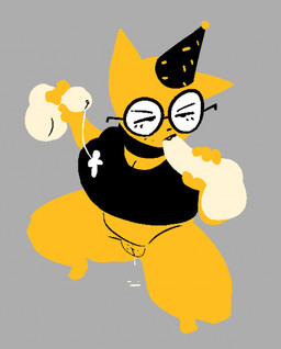 anthro big_breasts black_clothing black_shirt black_topwear bodily_fluids bottomless bottomless_anthro bottomless_female breasts cleavage clothed clothing crouching cum cum_drip cum_from_vagina cum_in_vagina cum_inside cum_on_ground cum_on_shirt disembodied_penis double_handjob dripping eyewear fellatio female female_anthro fingers genital_fluids genitals glasses grey_background group hand_on_penis handjob hat headgear headwear huge_thighs male mmf_threesome oral party_hat penile penis penis_in_mouth pubic_stubble round_glasses sex shirt simple_background thick_thighs topwear trio vulva echossmetches bananashrimp_(xarop77) felid feline mammal 2024 digital_drawing_(artwork) digital_media_(artwork)