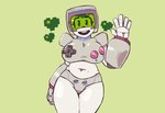 alternate_species arms_bent belly big_breasts breasts deep_navel electronics female game_console gesture green_background green_heart heart_symbol humanoidized looking_at_viewer machine navel not_furry open_mouth open_smile pixelated_heart raised_hand simple_background slightly_chubby smile solo waving white_body white_skin domobot console-tan game_boy game_boy_family nintendo game_boy-tan humanoid living_machine robot robot_humanoid 2020 absurd_res hi_res portrait three-quarter_portrait