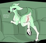 animal_genitalia anus female feral fur genitals gesture green_body green_fur hooves imminent_sex inviting pussy raised_leg raised_tail solo suggestive suggestive_gesture tail text underhoof muffinlicious deer mammal english_text hi_res