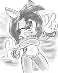 anthro big_breasts breasts camel_toe clothed clothing cloud eyelashes female fur gesture gloves hair hand_gesture handwear looking_at_viewer male male/female nipples open_mouth skindentation smile solo tail text under_boob v_sign water icydirtball sega sonic_the_hedgehog_(series) bump_the_deer fan_character cervine deer mammal digital_media_(artwork) hi_res monochrome sketch