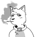 2024 anthro black_eyes black_nose bust_portrait cigarette cigarette_in_mouth cigarette_smoke circle_eyebrows collar digital_drawing_(artwork) digital_media_(artwork) domestic_cat eyebrows felid feline felis flockdog fur grey_body grey_eyebrows grey_fur greyscale half-closed_eyes icon male male_anthro mammal monochrome multicolored_body multicolored_fur narrowed_eyes nonbinary_(lore) november_(moonmunster) object_in_mouth portrait simple_background smoke smoking smoking_cigarette solo two_tone_body two_tone_fur white_background white_body white_collar white_fur