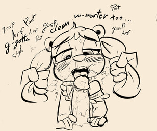 accessory age_difference anthro bodily_fluids clothing cum cum_on_face dialogue duo ear_grab face_fucking fellatio female genital_fluids genitals hair_accessory half-closed_eyes irrumatio licking licking_tip loli maid_uniform male male/female master narrowed_eyes open_mouth oral penile penis penis_in_mouth penis_lick penis_on_tongue saliva saliva_on_penis sex shaking size_difference tears text tongue tongue_out trembling uniform young young_anthro soulcentinel brandy_and_mr._whiskers disney brandy_harrington canid canine canis domestic_dog mammal 2019 english_text hi_res monochrome sketch