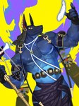 5_fingers abs anthro barazoku biceps black_nose claws fingers humanoid_hands loose_feather male muscular muscular_anthro muscular_male pecs solo kusunagi dislyte lilith_games drew_(dislyte) anubian_jackal canid canine canis jackal mammal 2025 digital_media_(artwork) hi_res