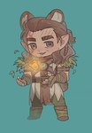 acorn bear_ears brown_eyes brown_hair chibi clothing eyebrows food fruit hair humanoid_pointy_ears leather leather_clothing male nut_(fruit) plant pointy_ears scar solo tattoo thick_eyebrows mintha410 baldur's_gate baldur's_gate_3 bioware electronic_arts larian_studios halsin_(baldur's_gate) animal_humanoid elf humanoid hi_res