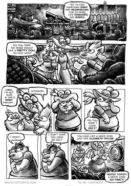 anthro armor clothing detailed_background dialogue duo hat headgear headwear helmet male outside overweight overweight_male shirt standing text topwear trash_can jwbalsley chester_the_rat stinky_the_rat mammal murid murine rat rodent 2026 comic english_text hi_res monochrome