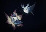 ambiguous_gender antennae_(anatomy) black_background blue_eyes duo feral fur multi_wing orange_wings simple_background white_body white_fur white_wings wings amamidori nintendo pokemon arthropod frosmoth generation_5_pokemon generation_8_pokemon insect lepidopteran pokemon_(species) volcarona 2019