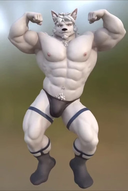 abs anthro barazoku biceps black_clothing black_nose black_thong black_underwear bulge calf_muscles chest_tuft claws clothed clothing facial_hair finger_claws flexing flexing_bicep flexing_both_biceps footwear fur garter_belt garter_belt_socks garter_straps goatee grey_body grey_clothing grey_footwear grey_fur grey_socks hair legband looking_at_viewer male muscular muscular_anthro muscular_male navel nipples obliques pecs pubes quads red_eyes shaking_hips sideburns socks solo tail tail_motion thong topless triceps tuft underwear white_hair wolfiebare bae_wulf_(wolfiebare) canid canine canis mammal wolf 2025 3d_(artwork) 3d_animation animated digital_media_(artwork) no_sound short_playtime video