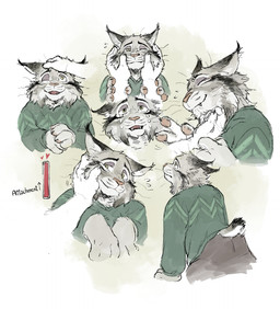 anthro bodily_fluids clothing disembodied_hand face_rub front_view hands_together headpat male mouth_closed multiple_poses one_eye_closed pose smile solo submissive sweater tears topwear beau_555 disney zootopia pawbert_lynxley canada_lynx felid feline lynx mammal