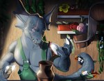 armor blind_eye clothed clothing eye_scar facial_scar flower furniture garden gardening male muscular muscular_male overalls plant plant_pot potted_plant pottery scar shed shelf solo sunset table tail tools work yellow_eyes franubis mythology dragon kobold mythological_creature mythological_scalie scalie absurd_res hi_res