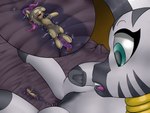 2016 4:3 after_orgasm after_vore bodily_fluids collar digital_media_(artwork) duo earth_pony equid equine feces female female/female feral friendship_is_magic genital_fluids genitals grey_body hasbro hi_res horse mammal mayor_mare_(mlp) micro my_little_pony neck_ring pony pussy scatplay shdingo striped_body stripes surprise teal_eyes vaginal_fluids vore zebra zecora_(mlp)