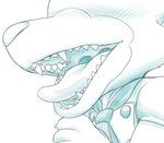 anthro blush close-up fangs female mouth_shot open_mouth sharp_teeth solo teeth uvula gum-k animal_crossing nintendo skye_(animal_crossing) canid canine canis mammal wolf 2021 hi_res monochrome