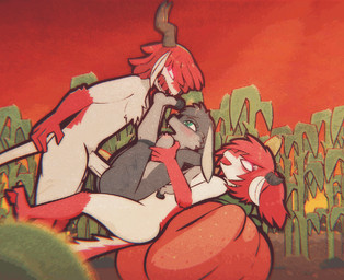anthro anthro_on_anthro anthro_penetrated anthro_penetrating anthro_penetrating_anthro areola biped black_body black_fur breast_grab breast_squish breasts cornfield empty_eyes erection female female_anthro female_penetrated ffm_threesome food from_front_position fruit fur genitals gloves_(marking) green_eyes grey_body grey_fur group group_sex hair hair_over_eyes hand_on_breast horn humanoid_genitalia humanoid_penis interspecies male male/female male_anthro male_penetrating male_penetrating_female markings multicolored_body multicolored_fur nipples nude nude_anthro nude_female nude_male outside_sex penetration penis pink_areola pink_nipples plant pumpkin red_body red_fur red_hair red_sky sex sky squish tan_body tan_fur threesome trio two_tone_body two_tone_fur white_body white_eyes white_fur skashi95 bitey_(skashi95) lepus_curpaeums smiley_cindy_(skashi95) canid canine grinion lagomorph leporid mammal rabbit 2025 2d_animation animated digital_media_(artwork) motion_tweening