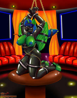 anthro bdsm bondage bound breasts chain chained female latex leash nipple_piercing nipples piercing slave solo smartwhitefang hasbro my_little_pony fan_character equid equine horse mammal pony absurd_res hi_res