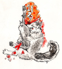 ambiguous_gender blood bodily_fluids claws cloven_hooves digitigrade eyes_closed feral fur holding_severed_leg holding_severed_limb hooves hug hugging_object pawpads paws severed_body_part severed_leg severed_limb snout solo tail teeth kyokyota canid canine canis mammal wolf 2014 dated hi_res painting_(artwork) pen_(artwork) traditional_media_(artwork) traditional_painting_(artwork) traditional_watercolor_(artwork) watercolor_(artwork)