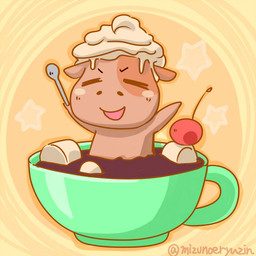 anthro blush blush_stickers brown_body candy character_prepared_as_food cherry chocolate container cup cutlery dairy_products dessert eyes_closed facial_markings food food_on_body food_on_head front_view fruit head_markings holding_spoon kitchen_utensils male markings marshmallow nude open_mouth open_smile partially_submerged plant smile solo spoon text tools whipped_cream mizunoeryuzin asian_mythology east_asian_mythology japanese_mythology level-5 mythology yo-kai_watch chilled_cowcao bovid mammal yokai 1:1 artist_name cel_shading digital_drawing_(artwork) digital_media_(artwork) japanese_description shaded