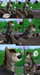 anthro bomb catch chasing clothed clothing electronics explosives feral male phone reward solo tattoo text samuelwolfo slyepoi hyena mammal absurd_res comic digital_media_(artwork) english_text hi_res