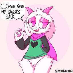anthro dialogue eyeshadow fluffy fur hair makeup male pink_eyeshadow solo text white_body white_fur white_hair wide_hips mocho4266 deltarune undertale_(series) ralsei bovid caprine darkner goat mammal 1:1 english_text hi_res