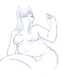 4_fingers anthro areola breasts female fingers fur genitals hair looking_at_viewer navel nipples nude pussy simple_background smile solo white_background unknown_artist mammal unknown_species blue_and_white hi_res monochrome sketch