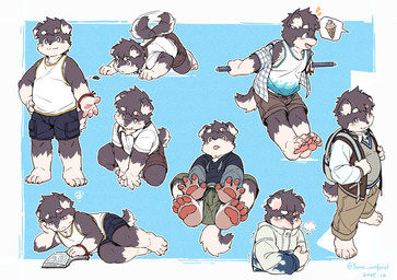 anthro armband ass_up backpack black_body black_bottomwear black_clothing black_fur black_shorts blep blush bomber_jacket book bottomwear breath brown_bottomwear brown_clothing brown_shorts claws clothing countershade_face countershade_tail countershading dessert dipstick_ears ear_markings emanata eyebrow_scar eyebrows facial_scar feet food foot_focus fur gloves_(marking) green_bottomwear green_clothing green_shorts hand_on_hip holding_backpack holding_bar hoodie ice_cream ice_cream_cone jacket leg_markings legs_up male markings multicolored_ears pants pawpads red_armband scar self_hug shirt shorts smile socks_(marking) solo sweater tail tongue tongue_out topwear white_body white_clothing white_fur white_shirt white_topwear young young_anthro young_male wolfsoul luos_(wolfsoul) canid canine canis domestic_dog mammal hi_res