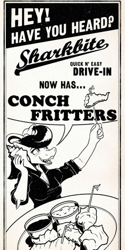 5_fingers accessory advertisement anthro big_breasts black_hair black_text bow_ribbon breasts cleavage clothed clothing conch dialogue elbow_fin female female_anthro fin fingers food hair hair_accessory hair_bow hair_ribbon logo long_hair meat non-mammal_breasts open_mouth plate ponytail ribbons sauce sharp_teeth skewer snout solo speech_bubble teeth text tongue white_text posspowered sharkbite_girl aquatic fish shark 2026 artist_logo black_and_white english_text hi_res monochrome watermark