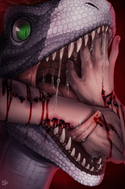ambiguous_gender bite_mark blood blood_on_arm bodily_fluids disembodied_hand duo feral glistening glistening_eyes gore green_eyes grey_body grey_scales hard_vore logo open_mouth pupils red_tongue saliva saliva_on_tongue saliva_string scales sharp_teeth simple_background slit_pupils teeth tongue vore white_body white_scales wounded riorix scalie 2019 artist_logo dated hi_res