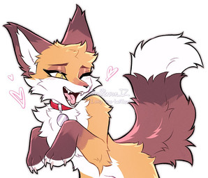 ambiguous_gender blush blush_lines brown_eyebrows brown_markings cheek_tuft claws collar collar_only collar_tag eyebrows facial_tuft fangs feral fluffy fur head_tuft heart_symbol markings multicolored_body multicolored_fur nude one_eye_closed open_mouth open_smile orange_body orange_fur paws pupils red_collar simple_background smile snout solo tail teeth tuft white_background white_body white_fur white_pupils yellow_eyes 3rdperson_iz canid canine fox mammal red_fox true_fox colored digital_drawing_(artwork) digital_media_(artwork) flat_colors