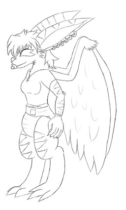 ageplay anthro breasts claws clean_diaper clothed clothing diaper eyes_closed feathered_wings feathers female infantilism object_in_mouth pacifier pacifier_in_mouth piercing roleplay smile solo stripes wearing_diaper wings unknown_artist slightly_damned sakido_elexion demon monochrome sketch