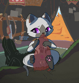 bodily_fluids bodyjob bow_(weapon) brown_body brown_fur brown_inner_ear clitoris desert_background detailed_background duo feet female feral feral_on_feral foot_fetish foot_play footjob fur genital_fluids genitals gloves_(marking) handjob heart_eyes heart_symbol humanoid_genitalia humanoid_genitalia_on_feral humanoid_vulva humanoid_vulva_on_feral leaking_precum licking male male/female markings melee_weapon multicolored_body multicolored_fur oral paw_markings pawpads paws penile penis penis_lick precum purple_eyes ranged_weapon sex size_difference smile soles sword tail throbbing throbbing_penis toes tongue vulva weapon white_body white_fur womb_tattoo zeykidraws capcom european_mythology monster_hunter mythology bird_wyvern domestic_cat dragon felid feline felis felyne lynian mammal mythological_creature mythological_scalie palico scalie seikret western_dragon wyvern animated digital_media_(artwork) pixel_(artwork) pixel_animation