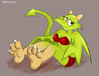 3_toes alternate_species anthro breasts claws cleavage clothed clothing feet female foot_fetish foot_focus green_body red_clothing soles solo talons toe_claws toes missnatzooie banjo-kazooie mythology rareware dragon_kazooie kazooie avian breegull dragon mythological_creature mythological_scalie scalie hi_res