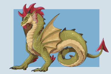 ambiguous_feral ambiguous_gender biped black_claws blue_background claws ear_frill fangs feral frill_(anatomy) green_body green_scales head_crest head_frill membrane_(anatomy) membranous_wings mouth_closed no_sclera scales side_view simple_background solo spade_tail tail tan_body tan_scales teeth wings yellow_eyes yellow_wings swampjaws mythology dragon mythological_creature mythological_scalie scalie hi_res