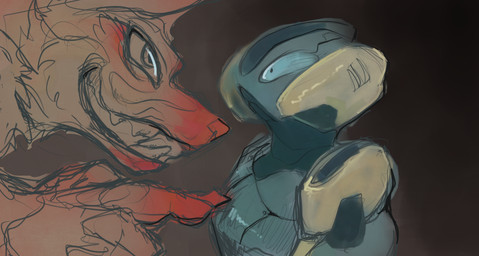 anthro gesture hand_gesture machine male pointing shurgali alien canid canine canis mammal robot wolf absurd_res hi_res