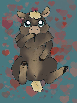 black_hooves blonde_hair brown_body brown_fur female female_feral feral front_view fur genitals hair heart_symbol hooves neck_tuft simple_background sitting solo tail teal_background teal_eyes tuft vulva yellow_tail young young_female young_feral lemoncurds fluffy_pony fluffy_pony_(species) mammal 2022 digital_media_(artwork)