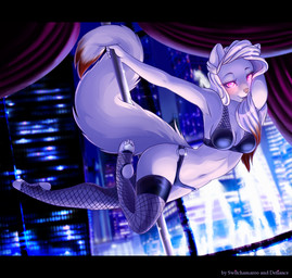 anthro bikini black_clothing black_legwear breasts building city cleavage clothed clothing dancing detailed_background female fishnet_clothing fishnet_legwear fishnet_topwear fountain fur hair legwear long_hair long_tail looking_at_viewer navel open_mouth pawpads paws pink_body pink_eyes pink_fur pole pole_dancing pose seductive skimpy smile solo stockings stripper stripper_pole swimwear tail thigh_highs topwear two-piece_swimsuit white_body white_fur white_hair defiance switchamaroo kiddo mammal mink mustelid musteline true_musteline 2014 detailed hi_res pinup