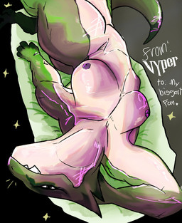 anthro areola eyelashes eyeliner female green_body green_scales grey_eyes hand_behind_head looking_at_viewer looking_up looking_up_at_viewer lying makeup nipples nude obscured_vaginal on_back purple_areola purple_nipples scales slightly_muscular solo text thick_thighs white_body white_scales wide_hips knightoftheoni1 deadlock_(game) valve vyper_(deadlock) lizard reptile scalie absurd_res hi_res