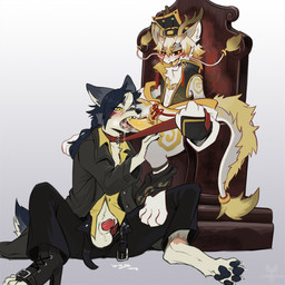 animal_genitalia animal_penis anthro anthro_on_anthro anthro_penetrated anthro_penetrating anthro_penetrating_anthro balls biped black_pawpads blue_hair blush bodily_fluids bottomwear canine_genitalia canine_penis claws clothed clothed_anthro clothed_male clothing collar cum cum_in_mouth cum_inside digitigrade duo erection fellatio finger_claws front_view fur genital_fluids genitals hair inner_ear_fluff leaking_cum leash leash_pull leashed_collar male male/male male_penetrated male_penetrating male_penetrating_male open_bottomwear open_clothing open_pants oral oral_penetration pants pawpads penetration penile penis penis_in_mouth sex sheath sitting spread_legs spreading tapering_penis toe_claws tuft white_body white_fur white_hair yellow_penis tenebscuro mythology canid canine dragon eastern_dragon furred_dragon furred_scalie mammal mythological_creature mythological_scalie scalie 1:1 2025 digital_drawing_(artwork) digital_media_(artwork) hi_res