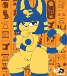 anthro big_breasts breasts butt female fur genitals hair looking_at_viewer nipples nude pussy simple_background smile solo tail thick_thighs uraeus wide_hips yellow_body jazzyrakk among_us animal_crossing innersloth nintendo ankha_(animal_crossing) domestic_cat felid feline felis mammal digital_media_(artwork) hi_res