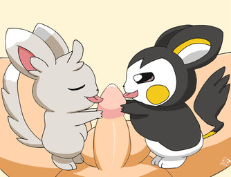 ambiguous_gender anthro balls bestiality big_balls collaborative collaborative_fellatio collaborative_oral collaborative_sex fellatio feral first_person_view genitals group human_on_anthro interspecies licking male male/ambiguous male_human male_on_feral male_pov oral penile penis penis_lick pokephilia semi-anthro sex simple_background tongue tongue_out trio pichu90 yarnfeathers nintendo pokemon emolga generation_5_pokemon human mammal minccino pokemon_(species) signature